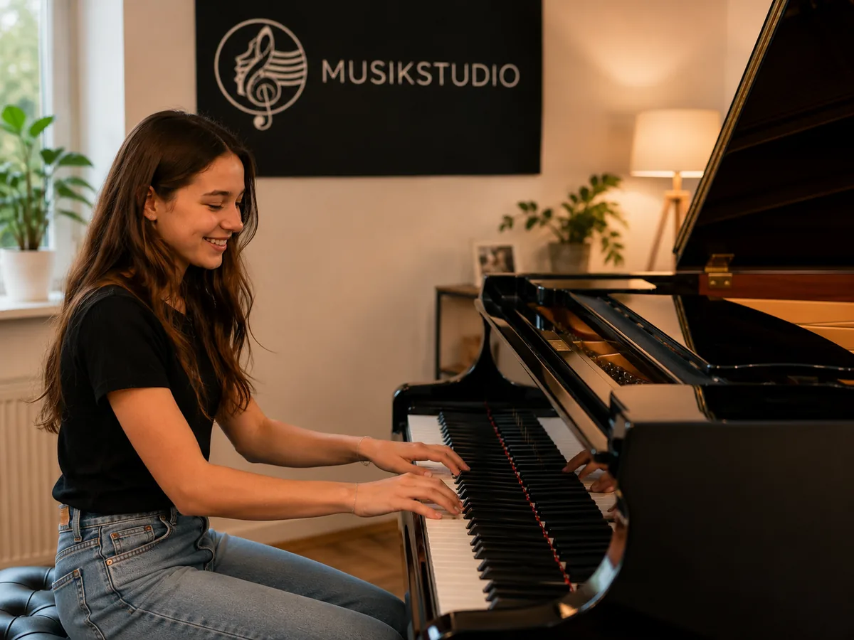 Junge Pianistin am Flügel – Motiv aus der bisherigen Musikschulwebsite